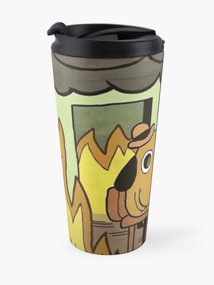 Alternate view of This is Fine, dog meme Travel Mug