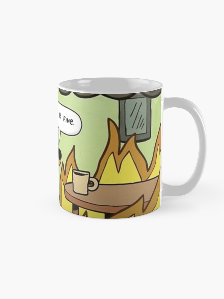 Alternate view of This is Fine, dog meme Mug