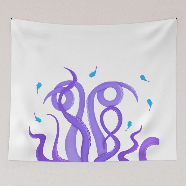 Item preview, Violet tentacles of octopus among turquoise fish designed and sold by Maravilhosa.