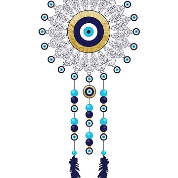 Evil Eye Hanging Beads in Blue and Gold Shower Curtain for Sale by  HotHibiscus
