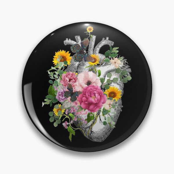 Item preview, Bloom Floral Heart Human Anatomy pink roses and sunflower watercolor designed and sold by Collagedream.