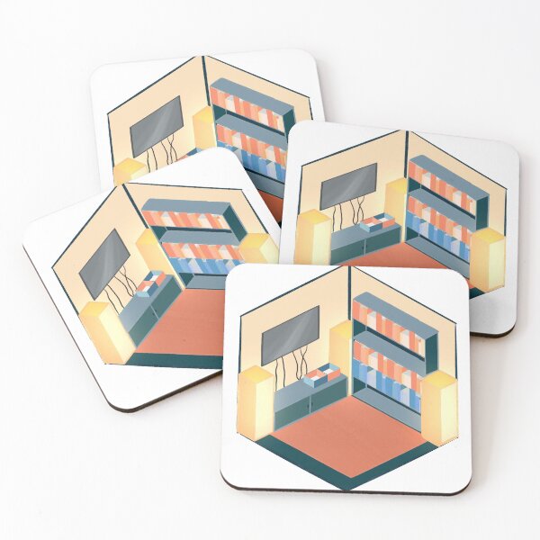 Blue and Peach Living Room Coasters (Set of 4)