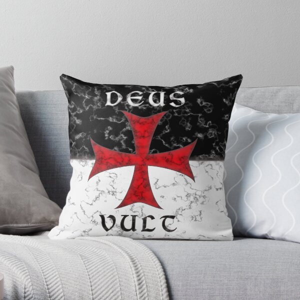 Deus Vult Crusader Cross in Marble Throw Pillow