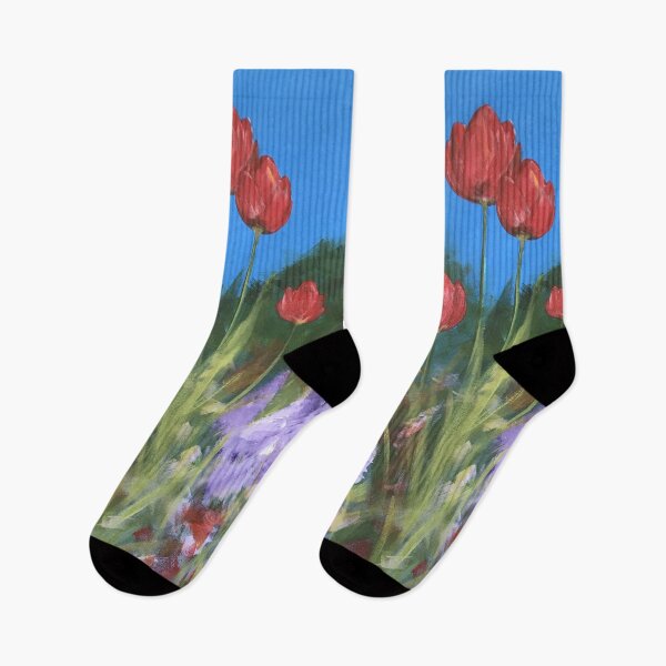 Item preview, Tulips - Red and Yellow Tulips with a bright blue sky designed and sold by JaneWrenArt.