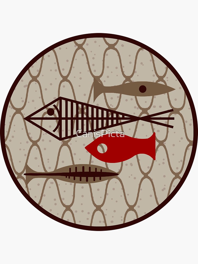 Mid Century Modern Fish Beige Brown Tan Red Fishnet Net by CanisPicta
