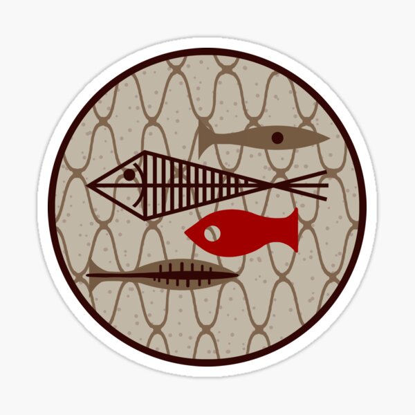 Mid Century Modern Fish Beige Brown Tan Red Fishnet Net Sticker