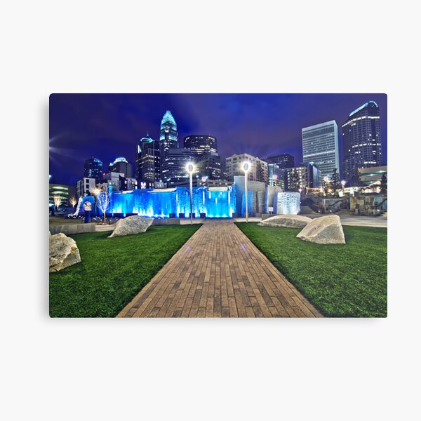 charlotte skyline behind romare bearden park Metal Print