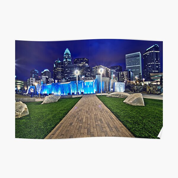 charlotte skyline behind romare bearden park Poster