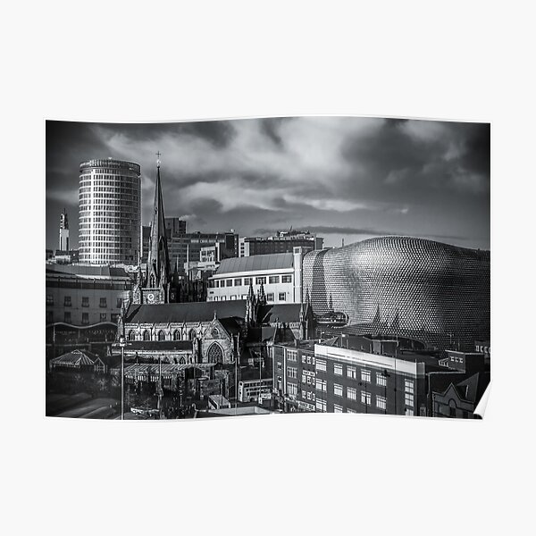 Birmingham Cityscape Skyline, UK in Monochrome Poster