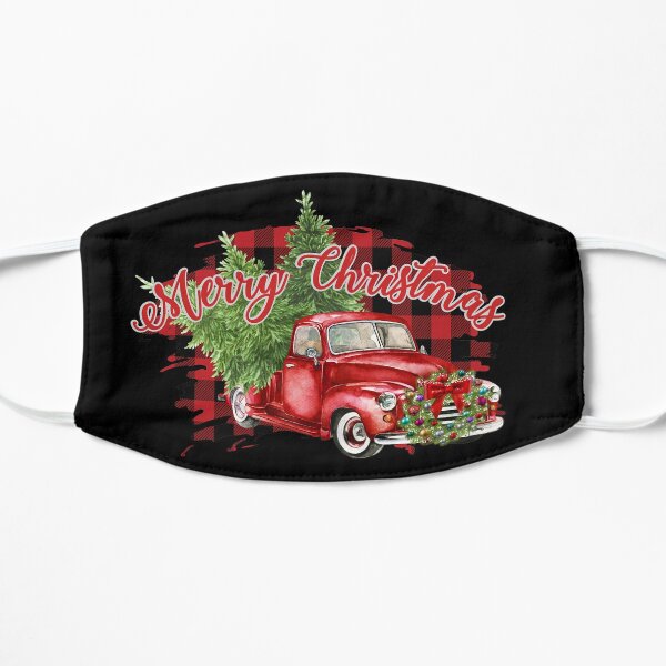 Red Truck Plaid Merry Christmas Bumper Sticker Flat Mask