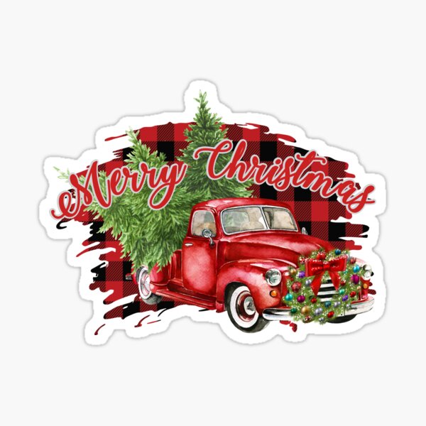 Red Truck Plaid Merry Christmas Bumper Sticker Sticker