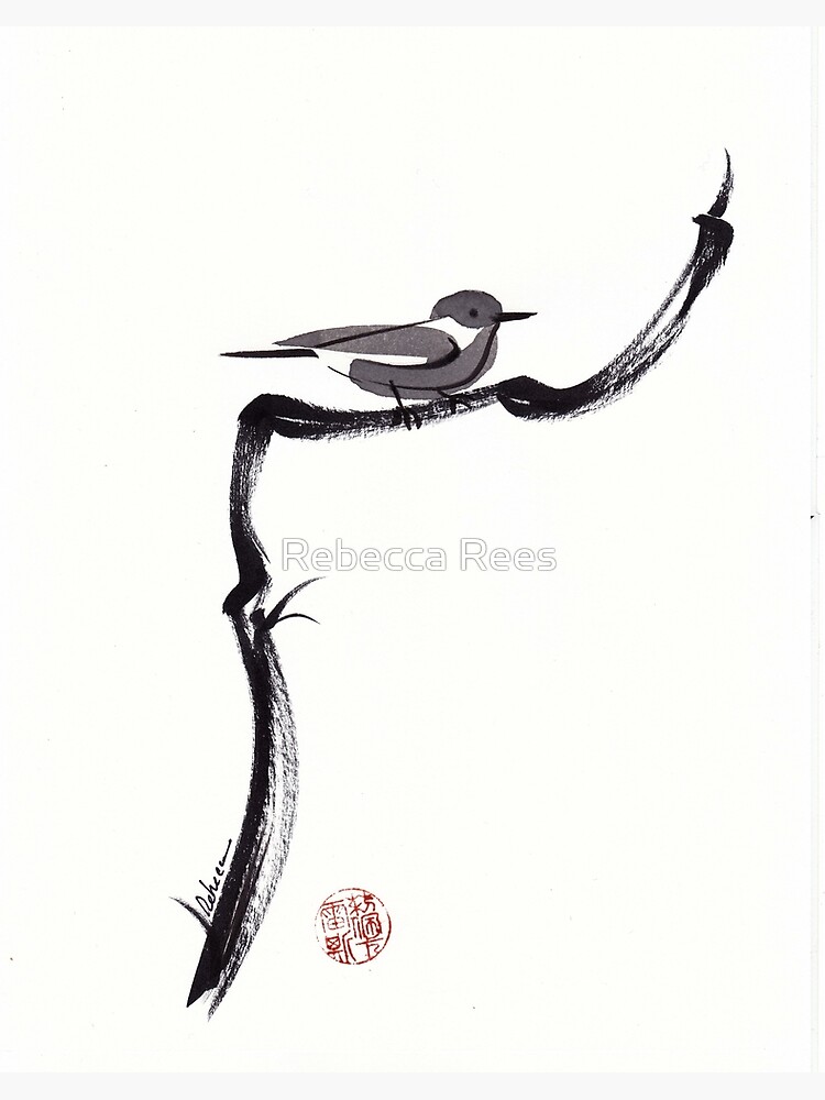 LITTLE FRIEND Sumie ink brush pen painting of a bird Art Board Print