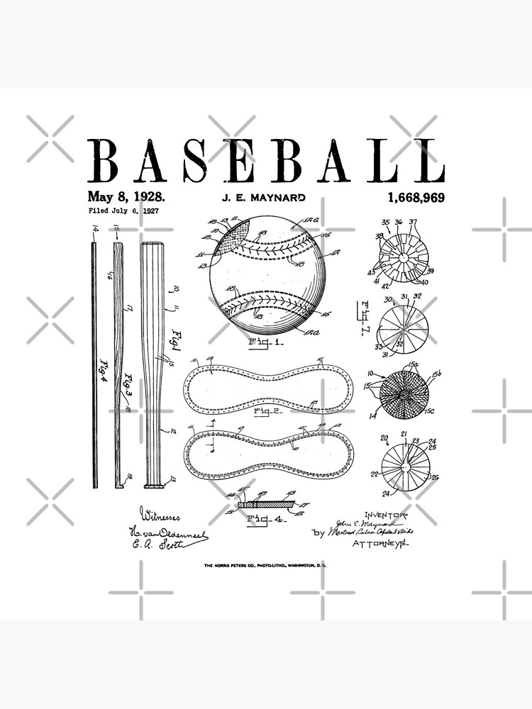 Baseball Bat And Ball Old Vintage Patent Drawing Print by GrandeDuc