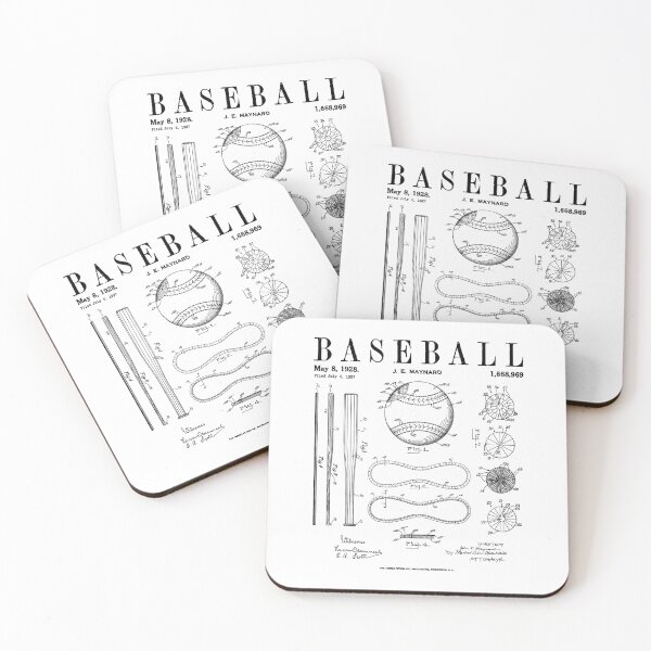 Baseball Bat And Ball Old Vintage Patent Drawing Print Coasters (Set of 4)
