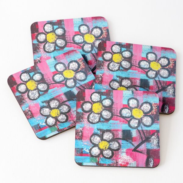 Item preview, Flower Power Abstract, Floral Contemporary Abstract Art, Abstract Flowers Pink Blue, Yellow Art,  designed and sold by AbstractAcacia.