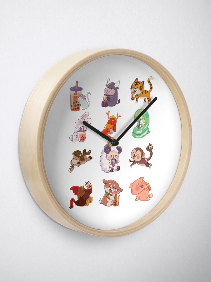 Alternate view of 12 Chinese Zodiacs sipping Boba Clock