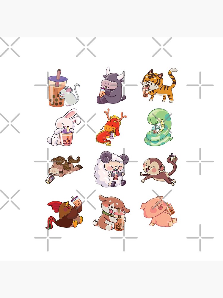 12 Chinese Zodiacs sipping Boba by BobaOrigin