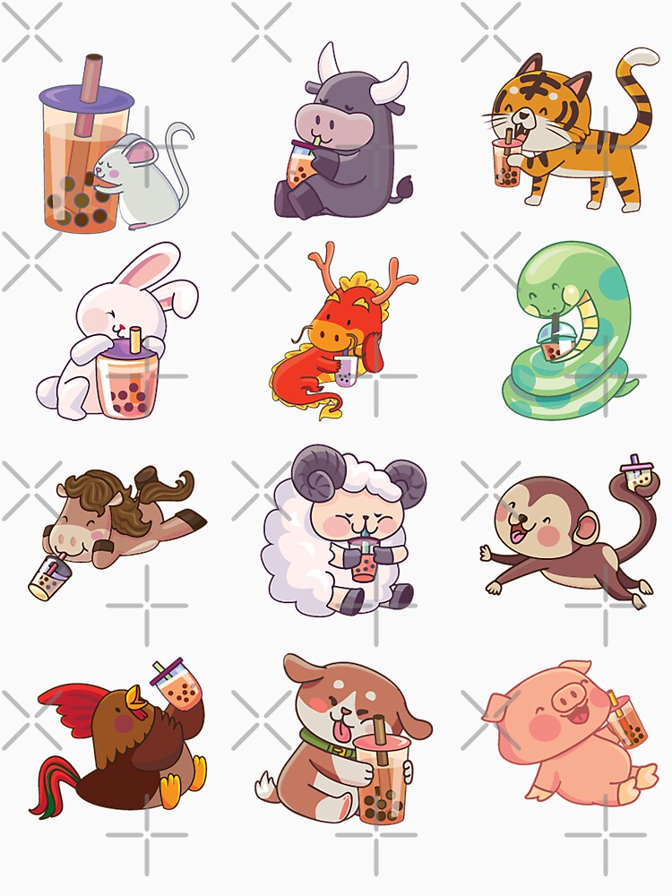 12 Chinese Zodiacs sipping Boba by BobaOrigin