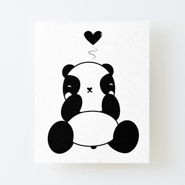 Cute Panda With Heart Canvas Mounted Print