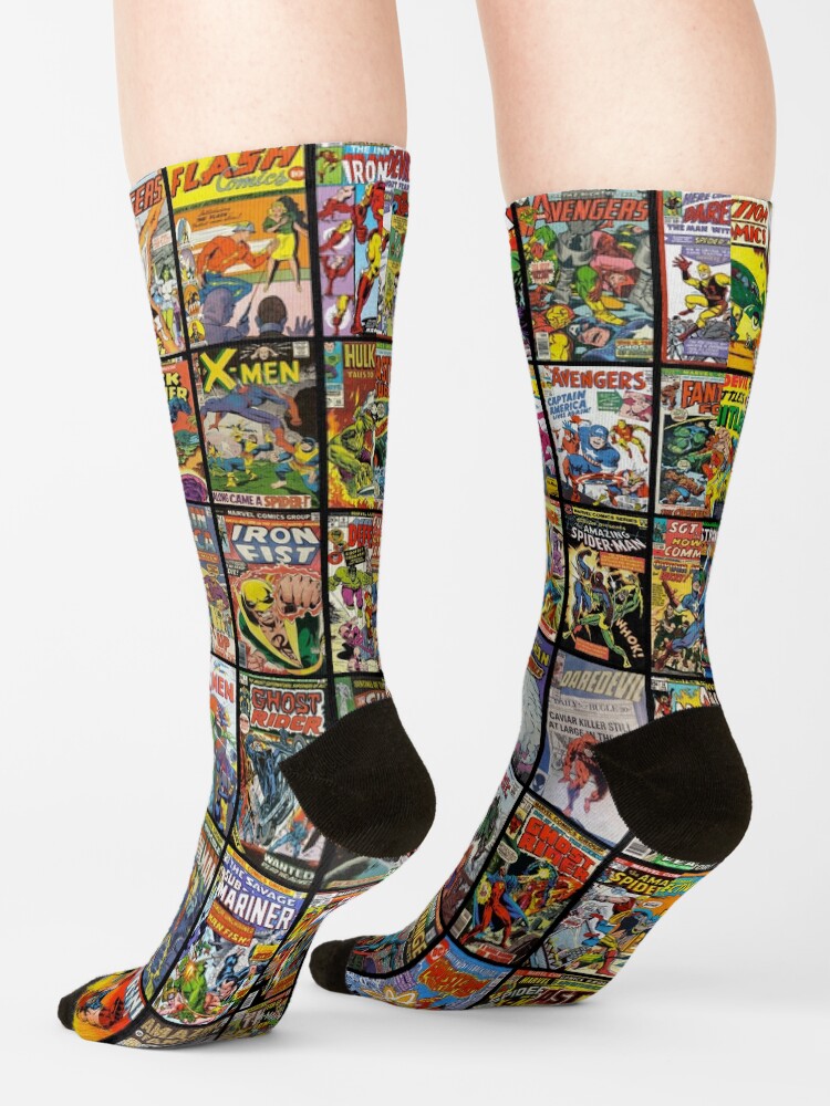 Alternate view of Vintage Superhero Comic Book Collection Pattern Face Mask Socks