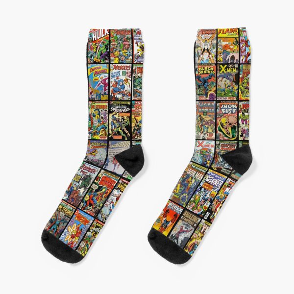 Vintage Superhero Comic Book Collection Pattern Face Mask Socks