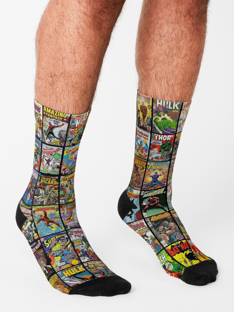 Alternate view of Vintage Superhero Comic Book Collection Pattern Face Mask Socks