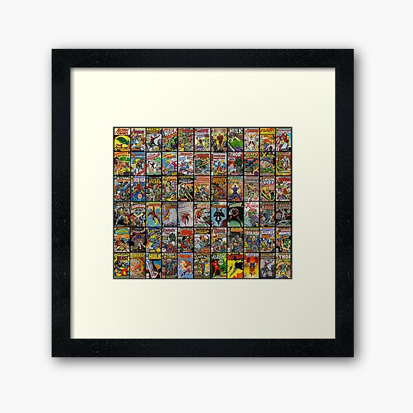 Vintage Superhero Comic Book Collection Pattern Face Mask Framed Art Print
