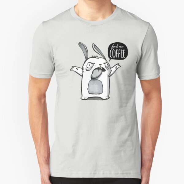 Feed me Coffee Cartoon Bunny Slim Fit T-Shirt
