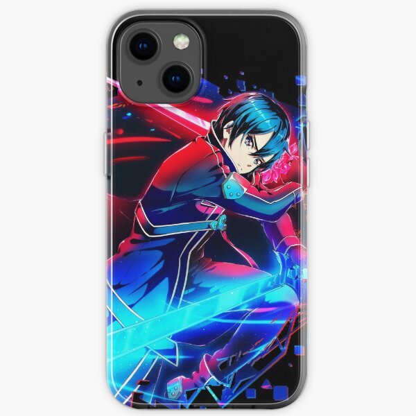 A cool anime character with blue and red swords  iPhone Soft Case