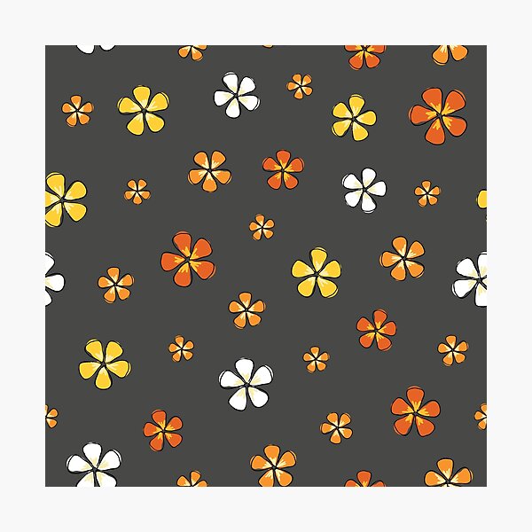 Item preview, Doodle orange and yellow Hibiscus flowers on gray background designed and sold by Meg M Studio.