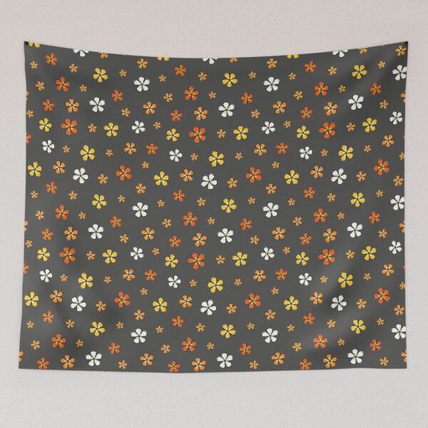 Item preview, Doodle orange and yellow Hibiscus flowers on gray background designed and sold by Meg M Studio.