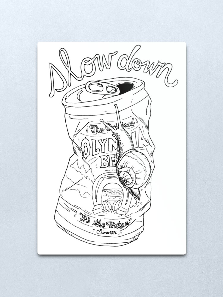 Alternate view of slow down snail | olympia beer can Metal Print