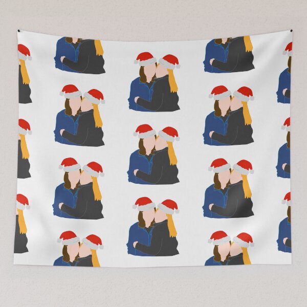 Item preview, Rose and Rosie Denim Jackets Lesbian Couple Santa Hats for christmas holidays xmas designed and sold by emcazalet.