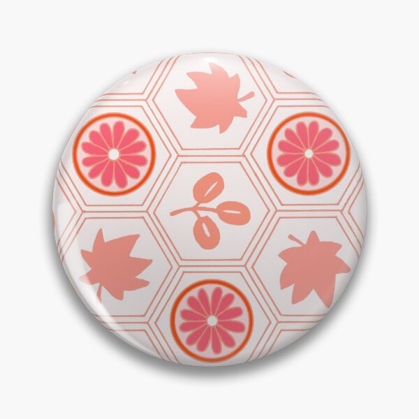 Item preview, Traditional Japanese Kikkou Tortoise Shell Autumn Geometric Floral Pattern with Maple Leaves, Bush Clover, and Chrysanthemum in Pastel Pink designed and sold by Charredsky.