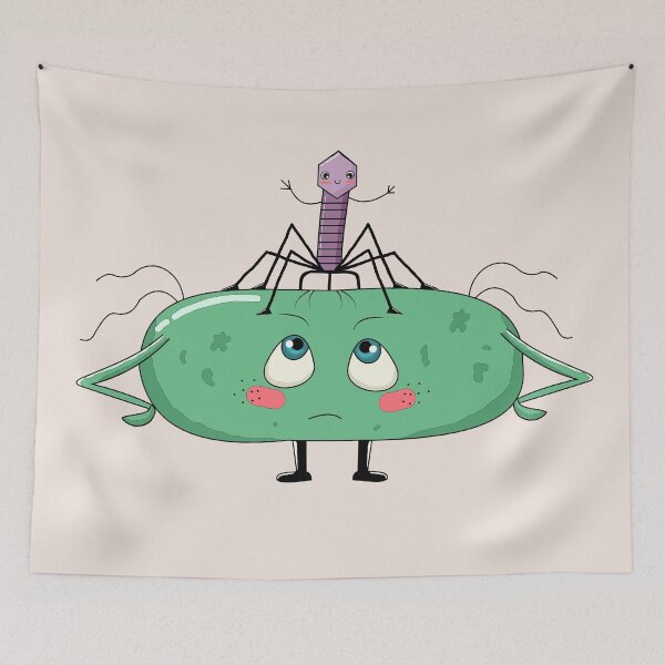 Item preview, angry bacterial cell with a cute bacteriophage designed and sold by Dreamy@.