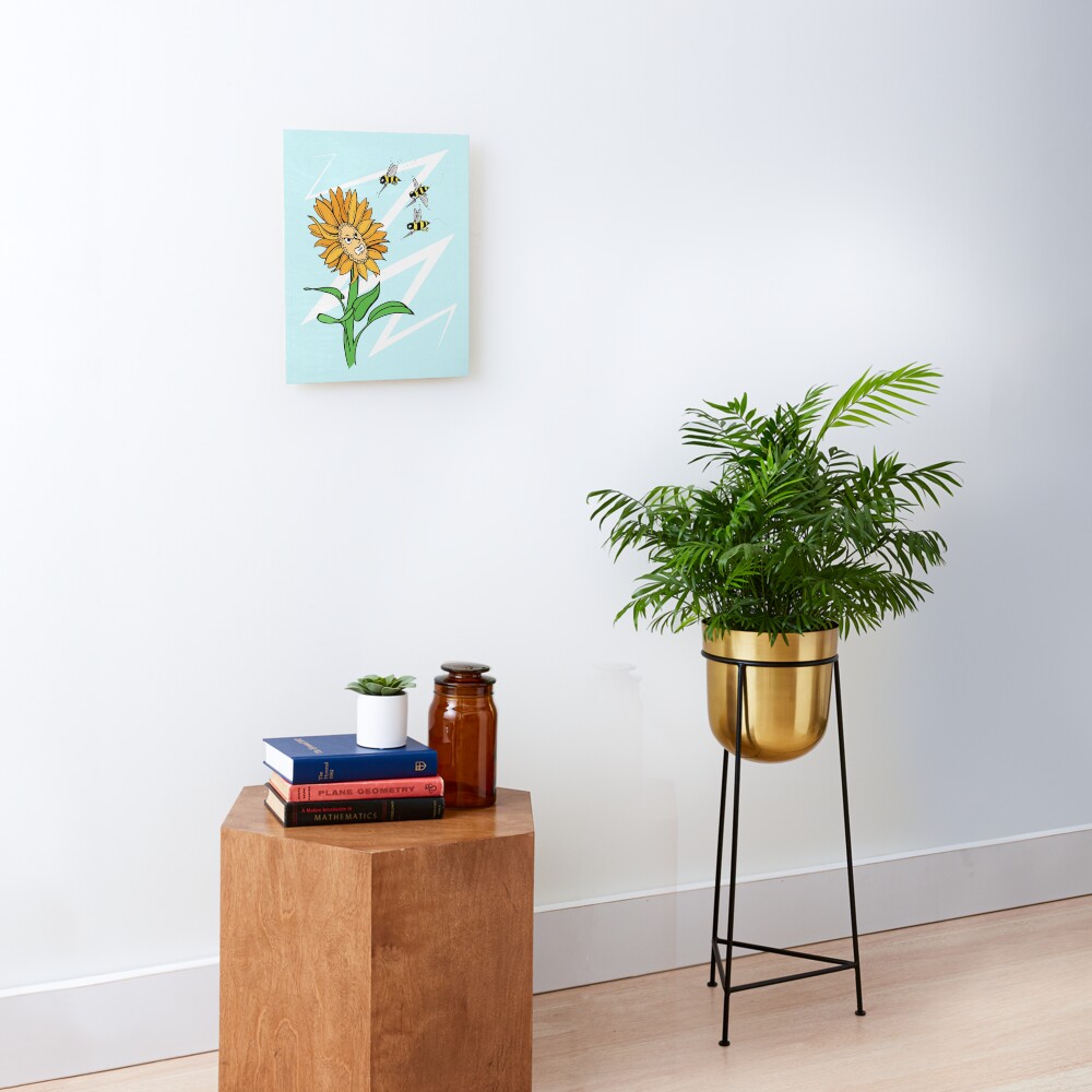 Bees Attacking Sunflower Mounted Print
