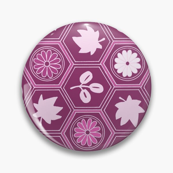 Item preview, Traditional Japanese Kikkou Tortoise Shell Autumn Geometric Floral Pattern with Maple Leaves, Bush Clover, and Chrysanthemum in Mauve Purple designed and sold by Charredsky.