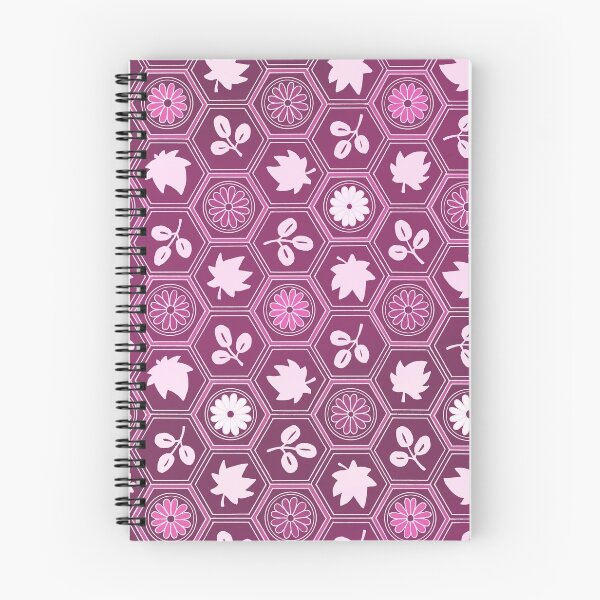 Item preview, Traditional Japanese Kikkou Tortoise Shell Autumn Geometric Floral Pattern with Maple Leaves, Bush Clover, and Chrysanthemum in Mauve Purple designed and sold by Charredsky.