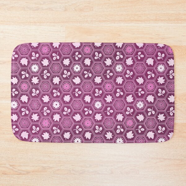 Item preview, Traditional Japanese Kikkou Tortoise Shell Autumn Geometric Floral Pattern with Maple Leaves, Bush Clover, and Chrysanthemum in Mauve Purple designed and sold by Charredsky.