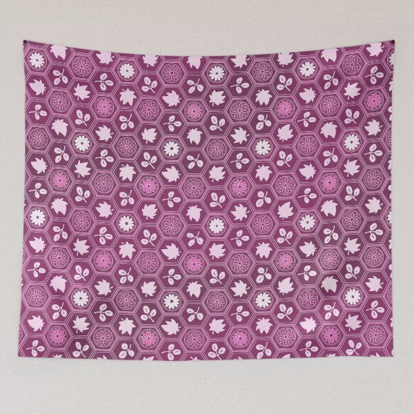 Item preview, Traditional Japanese Kikkou Tortoise Shell Autumn Geometric Floral Pattern with Maple Leaves, Bush Clover, and Chrysanthemum in Mauve Purple designed and sold by Charredsky.