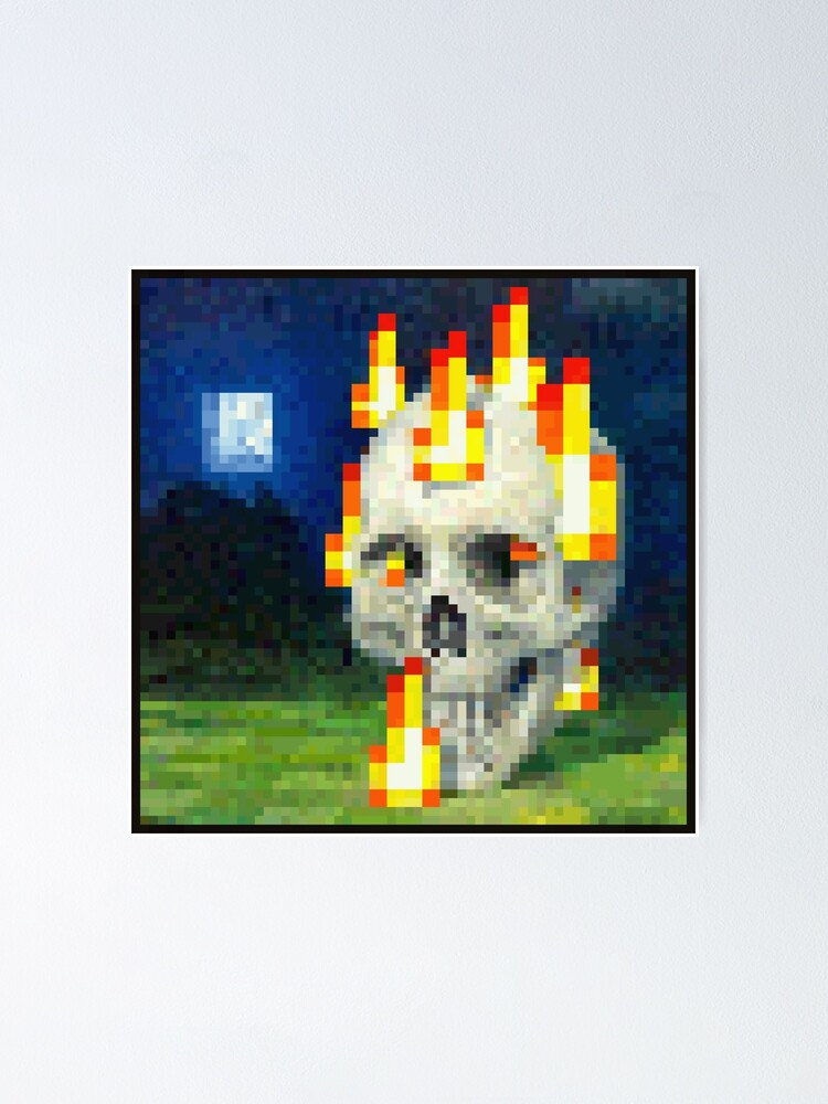 Burning Skull Minecraft Painting Poster For Sale By Hot Bean Redbubble