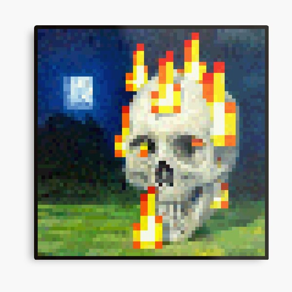 Brennender Schädel - Minecraft-Malerei Metallbild
