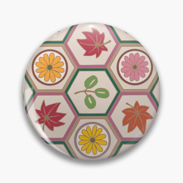 Item preview, Traditional Japanese Kikkou Tortoise Shell Autumn Geometric Floral Pattern with Maple Leaves, Bush Clover, and Chrysanthemum in Muted Rainbow designed and sold by Charredsky.
