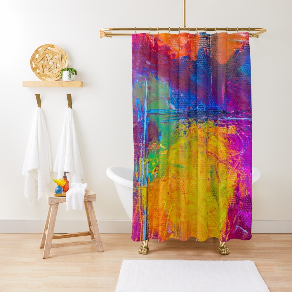 Psychedelic Colorful Paint Brush Strokes Shower Curtain