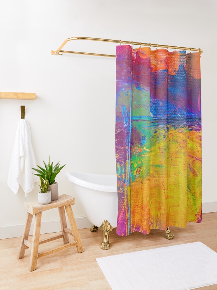 Alternate view of Psychedelic Colorful Paint Brush Strokes Shower Curtain