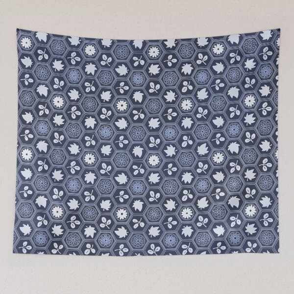 Item preview, Traditional Japanese Kikkou Tortoise Shell Autumn Geometric Floral Pattern with Maple Leaves, Bush Clover, and Chrysanthemum in Indigo Navy designed and sold by Charredsky.