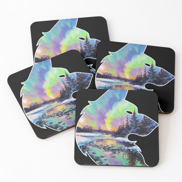 Item preview, Northern Lights Wolf Silhouettes Profile Rainbow designed and sold by animexgaming.