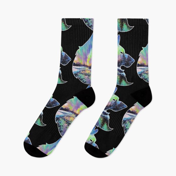 Item preview, Northern Lights Wolf Silhouettes Profile Rainbow designed and sold by animexgaming.