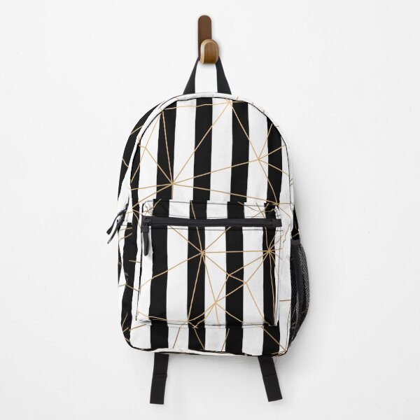 Item preview, Black and White Stripes Gold Geometric Pattern designed and sold by Vic Torys ☆.