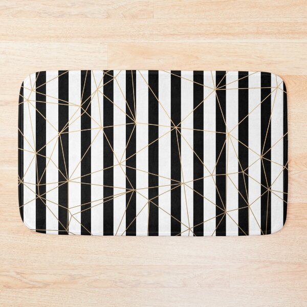 Item preview, Black and White Stripes Gold Geometric Pattern designed and sold by Vic Torys ☆.
